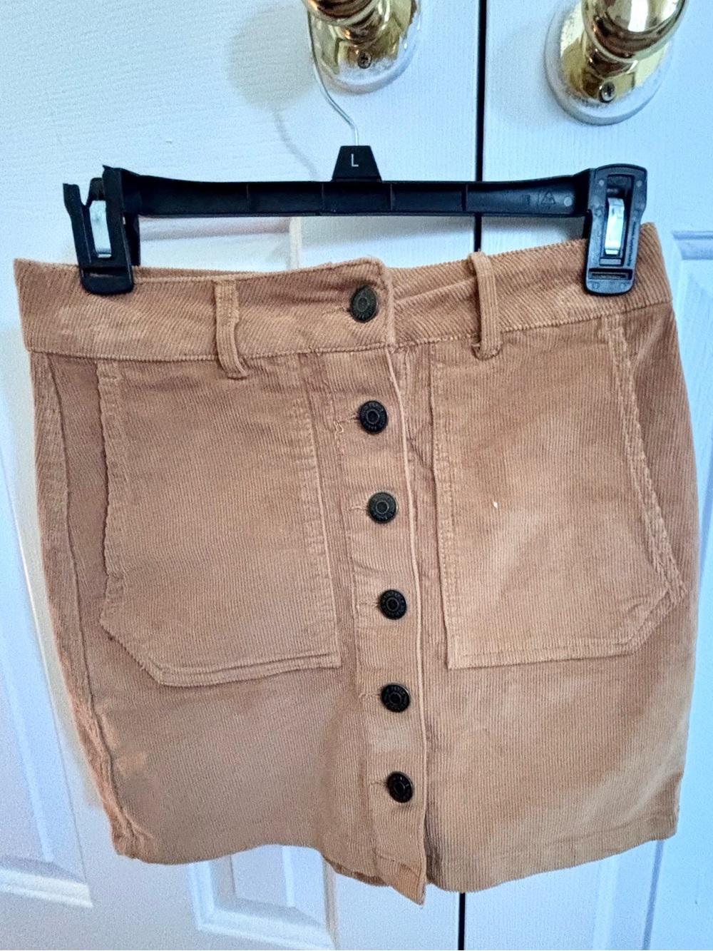 Tan Corduroy Button-Front Mini Skirt small size
